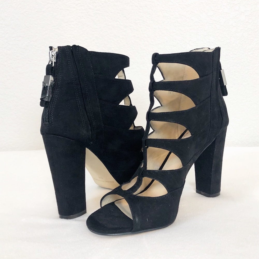 Marc Fisher Black Suede Strappy Block Heel Sandals